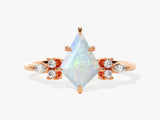 Kite Opal Engagement Ring with Marquise Moissanite Sidestones