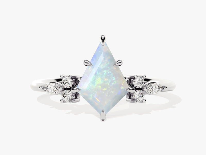 Kite Opal Engagement Ring with Marquise Moissanite Sidestones