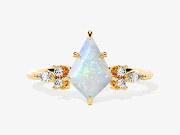 Kite Opal Engagement Ring with Marquise Moissanite Sidestones