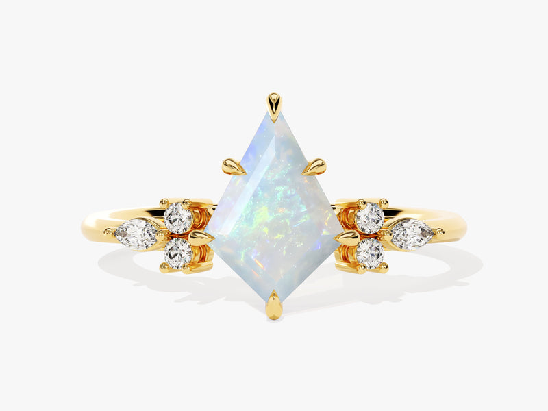 Kite Opal Engagement Ring with Marquise Moissanite Sidestones