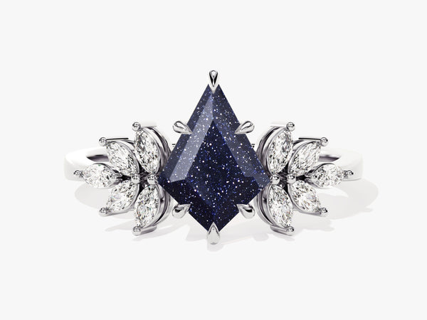 Kite Blue Sandstone Vintage Engagement Ring with Moissanite Sidestones