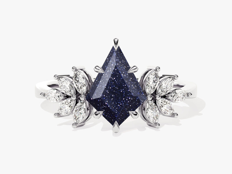 Kite Blue Sandstone Vintage Engagement Ring with Moissanite Sidestones