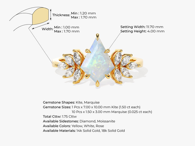 Kite Opal Vintage Engagement Ring with Moissanite Sidestones