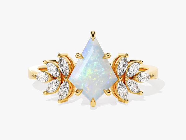 Kite Opal Vintage Engagement Ring with Moissanite Sidestones