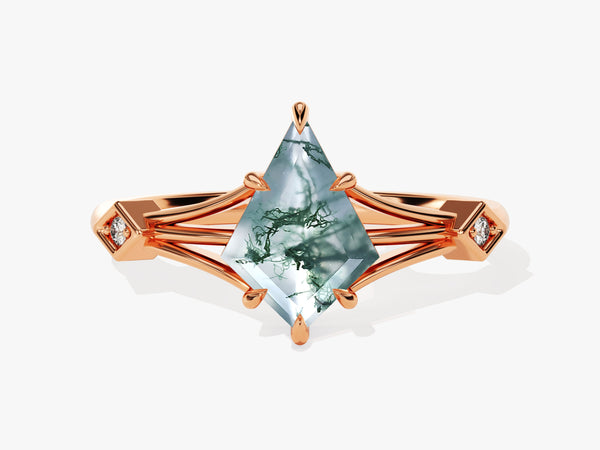 Kite Moss Agate Split Shank Engagement Ring with Moissanite Accents