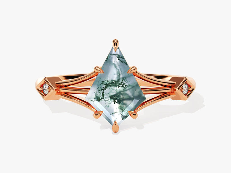 Kite Moss Agate Split Shank Engagement Ring with Moissanite Accents