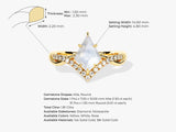 Kite Moonstone Curved Engagement Ring with Moissanite Sidestones