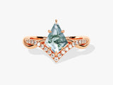 Kite Moss Agate Curved Engagement Ring with Moissanite Sidestones