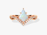 Kite Opal Curved Engagement Ring with Moissanite Sidestones