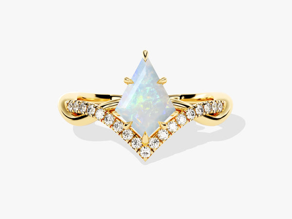 Kite Opal Curved Engagement Ring with Moissanite Sidestones