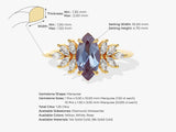 Marquise Lab Alexandrite Vintage Engagement Ring with Moissanite Sidestones