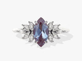 Marquise Lab Alexandrite Vintage Engagement Ring with Moissanite Sidestones