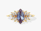 Marquise Lab Alexandrite Vintage Engagement Ring with Moissanite Sidestones