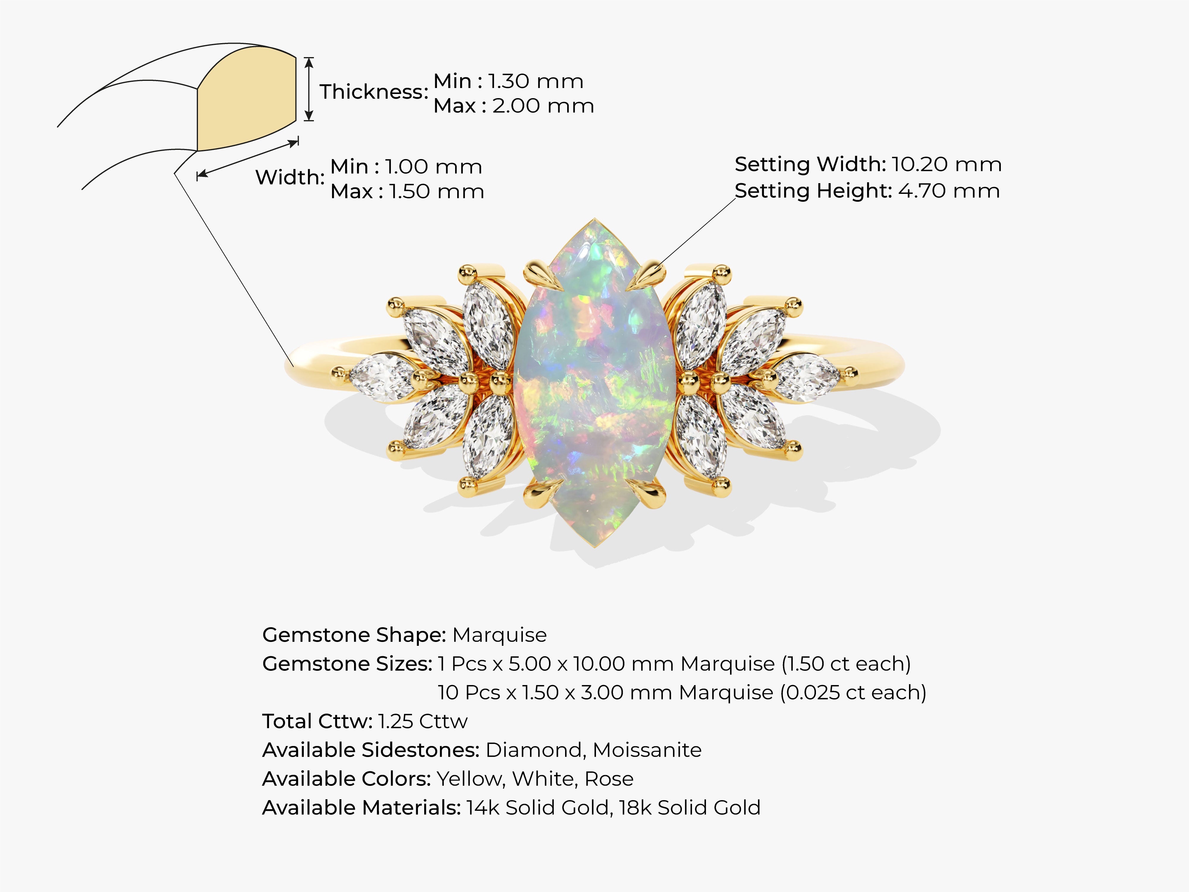 Marquise Opal Vintage Engagement Ring with Moissanite Sidestones