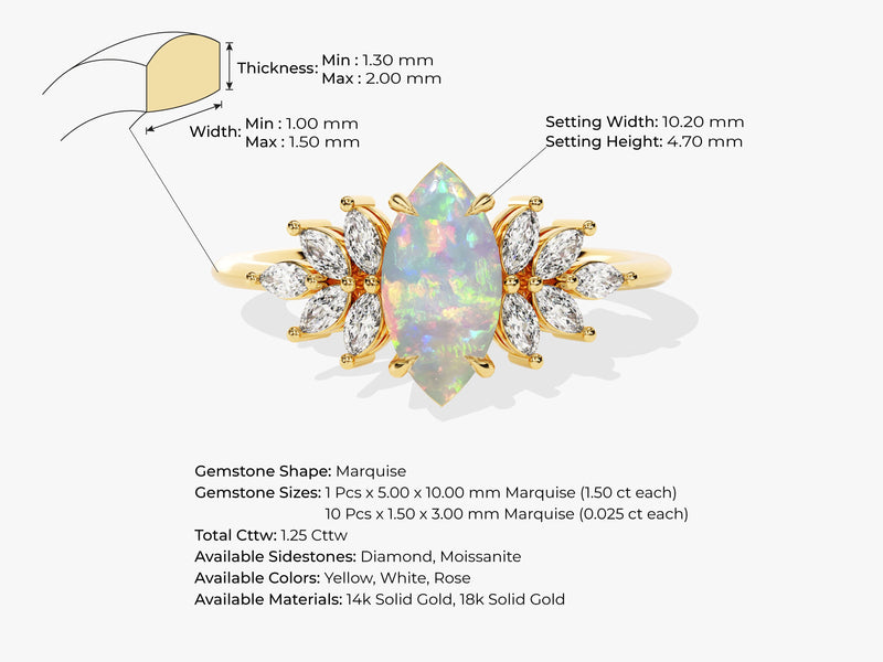 Marquise Opal Vintage Engagement Ring with Moissanite Sidestones
