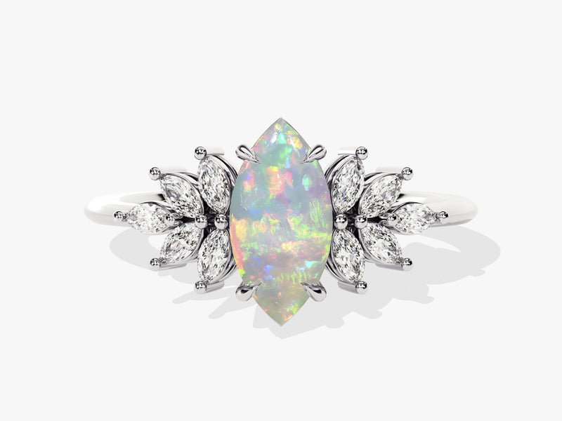 Marquise Opal Vintage Engagement Ring with Moissanite Sidestones