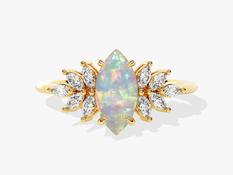 Marquise Opal Vintage Engagement Ring with Moissanite Sidestones