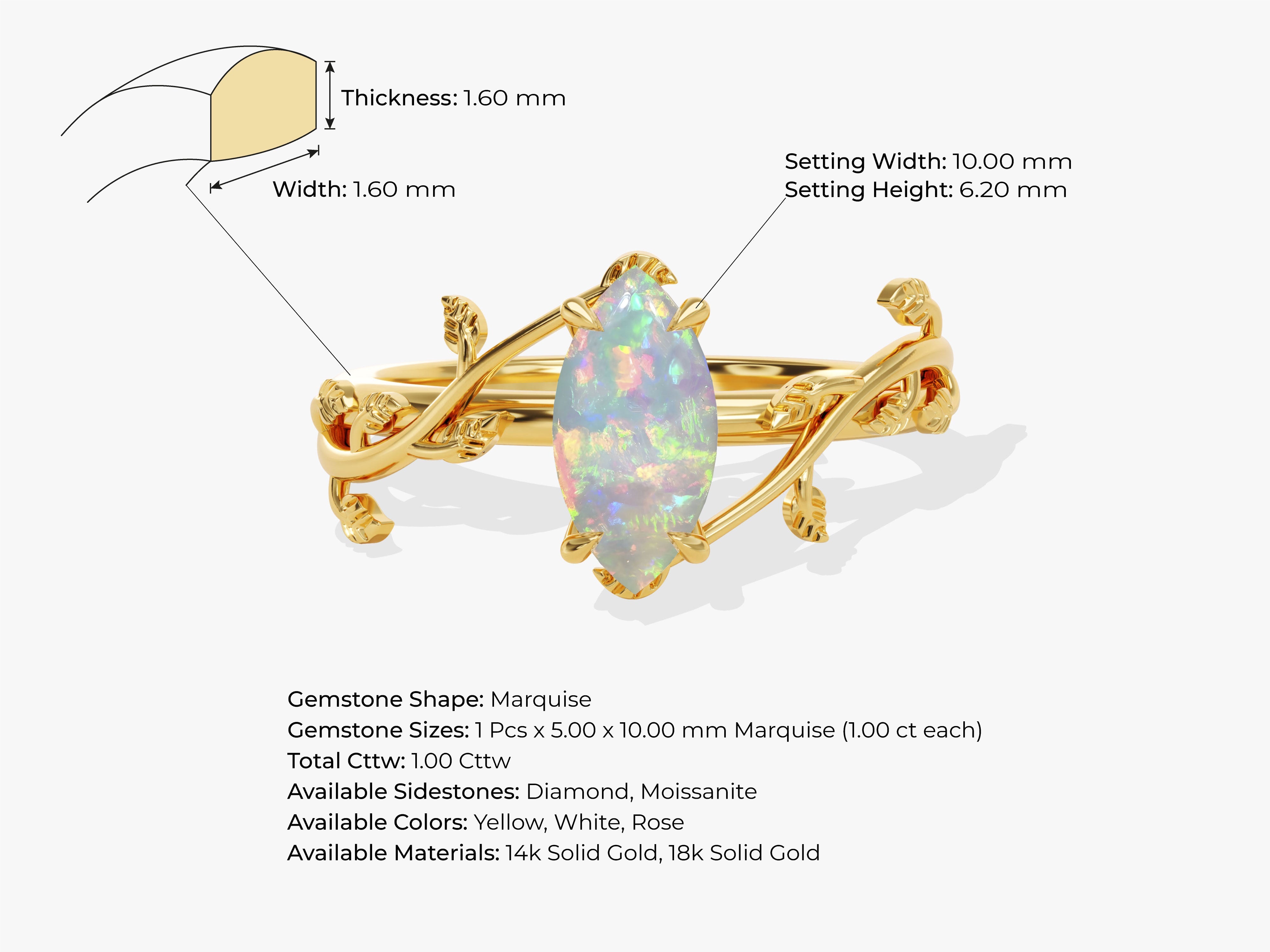 Marquise Opal Nature Inspired Engagement Ring