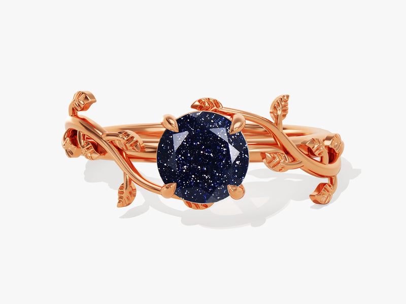 Round Blue Sandstone Nature Inspired Engagement Ring