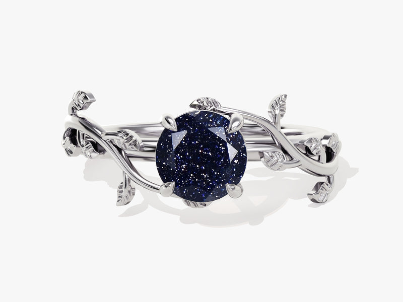 Round Blue Sandstone Nature Inspired Engagement Ring