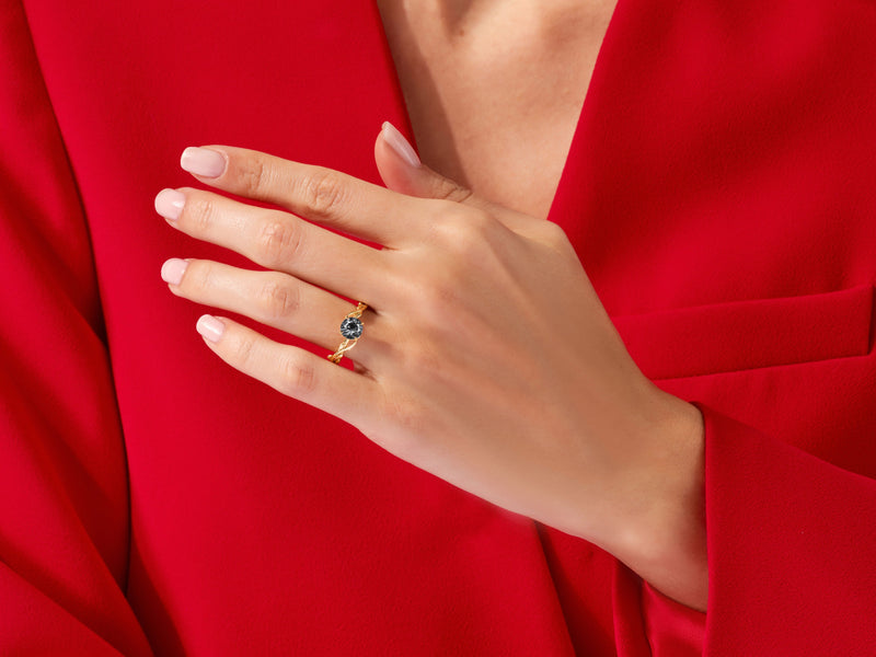 Round Black Rutilated Quartz Nature Inspired Engagement Ring