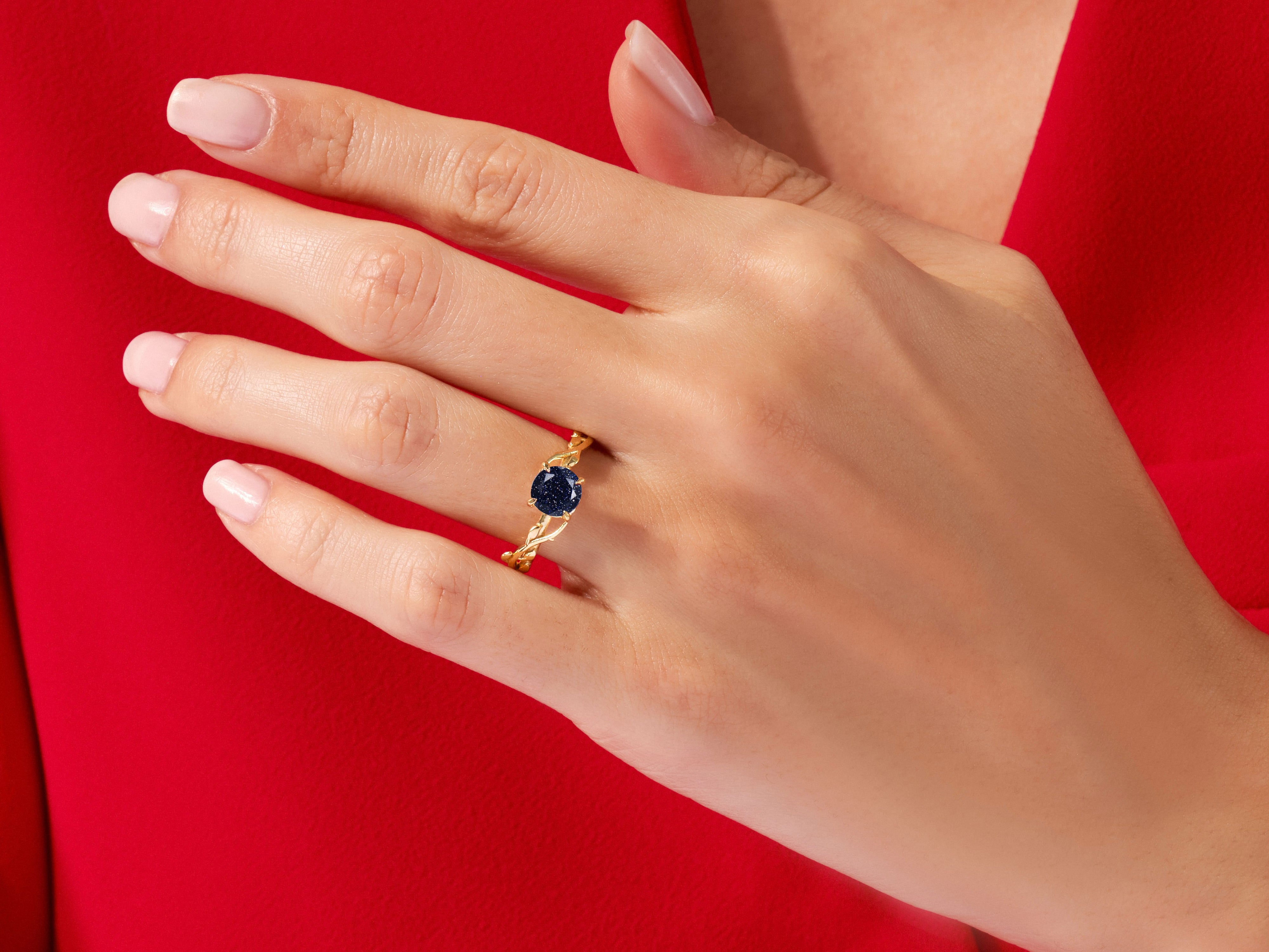 Round Blue Sandstone Nature Inspired Engagement Ring