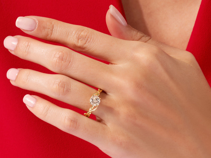 Round Peach Morganite Nature Inspired Engagement Ring