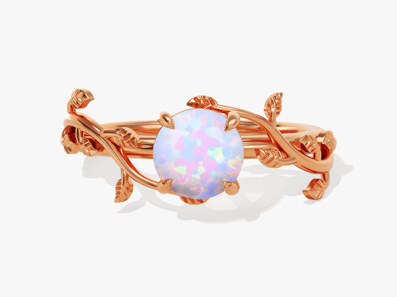 Round Opal Nature Inspired Engagement Ring