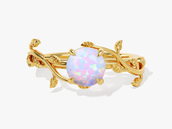Round Opal Nature Inspired Engagement Ring