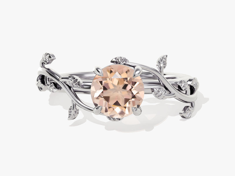Round Peach Morganite Nature Inspired Engagement Ring