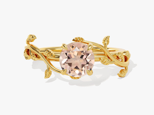 Round Peach Morganite Nature Inspired Engagement Ring