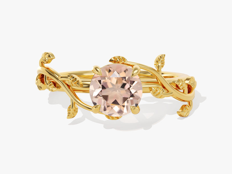 Round Peach Morganite Nature Inspired Engagement Ring