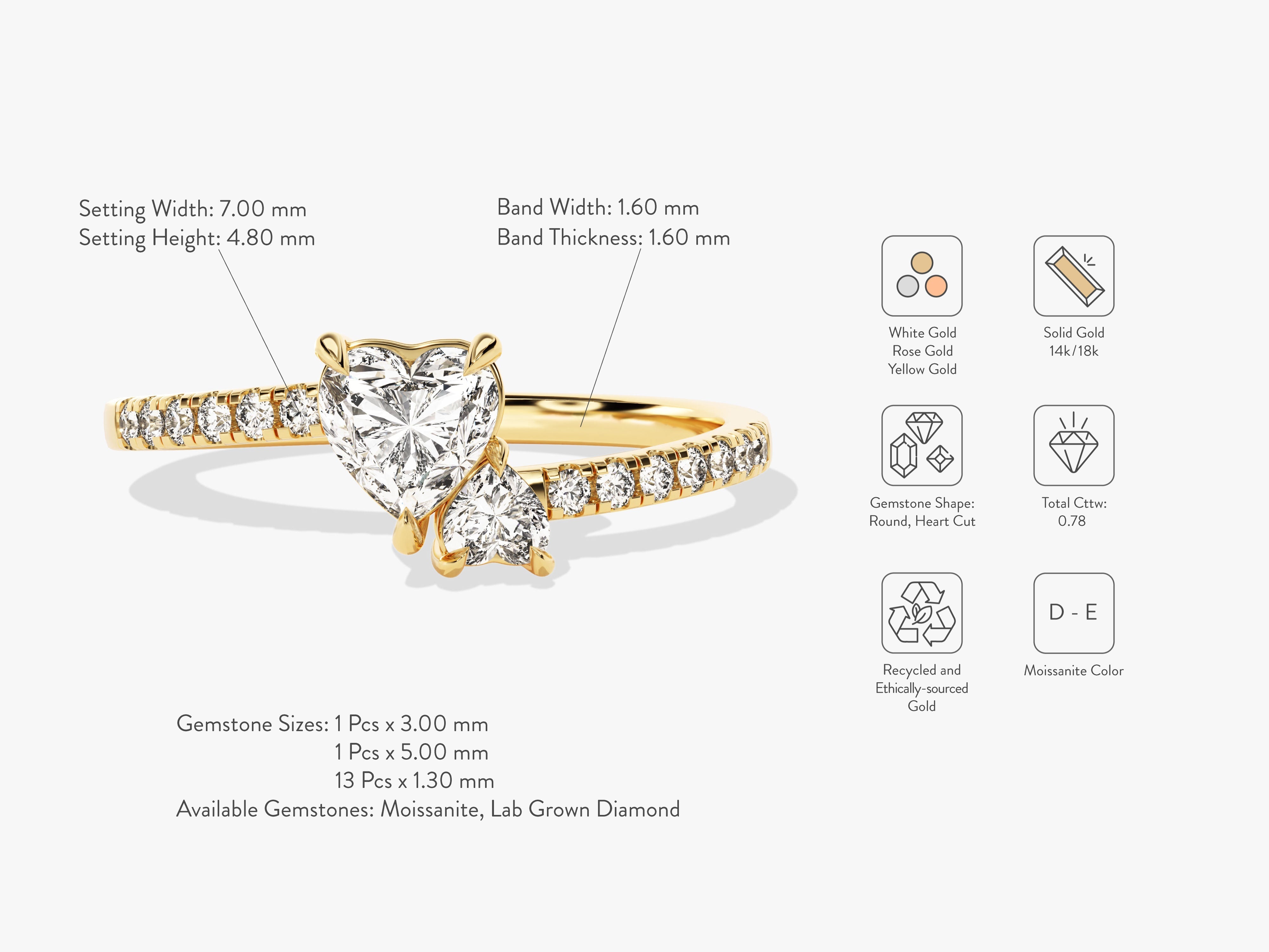 Double Heart Moissanite Promise Ring with Sidestones