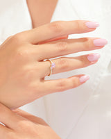 Pink Double Heart Promise Ring with Sidestones