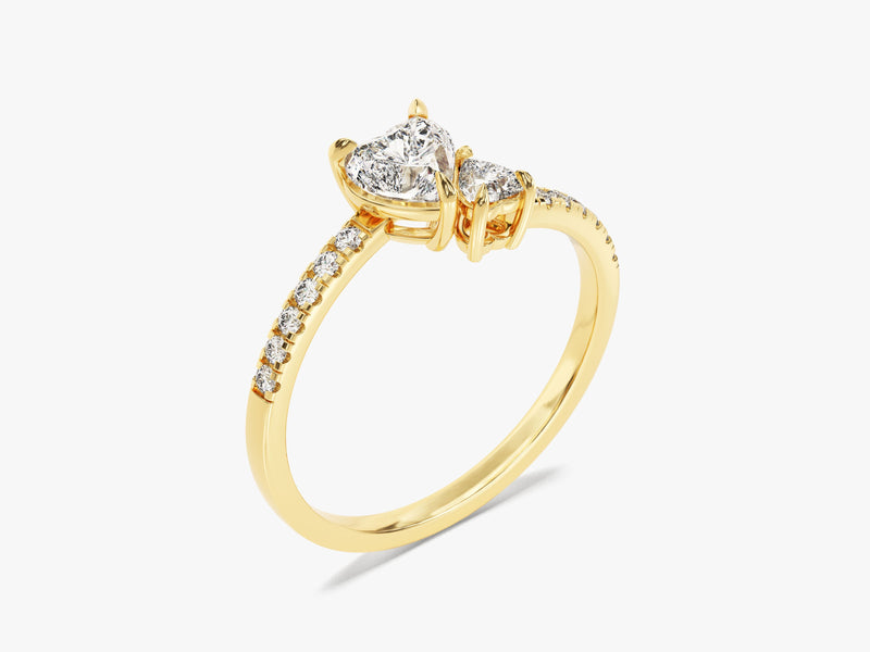 Double Heart Moissanite Promise Ring with Sidestones