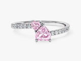 Pink Double Heart Promise Ring with Sidestones