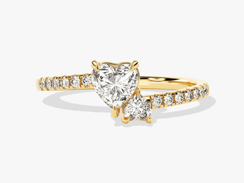 Double Heart Moissanite Promise Ring with Sidestones