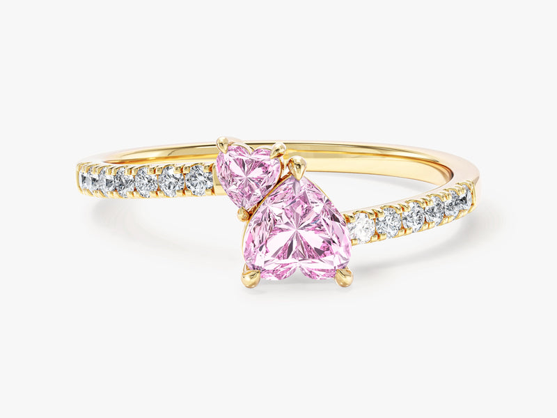 Pink Double Heart Promise Ring with Sidestones