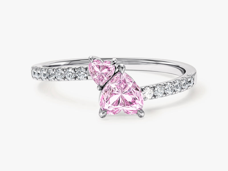 Pink Double Heart Promise Ring with Sidestones