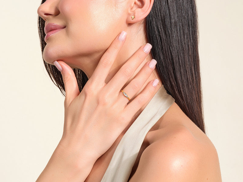 Oval Moissanite Promise Ring with Sidestones