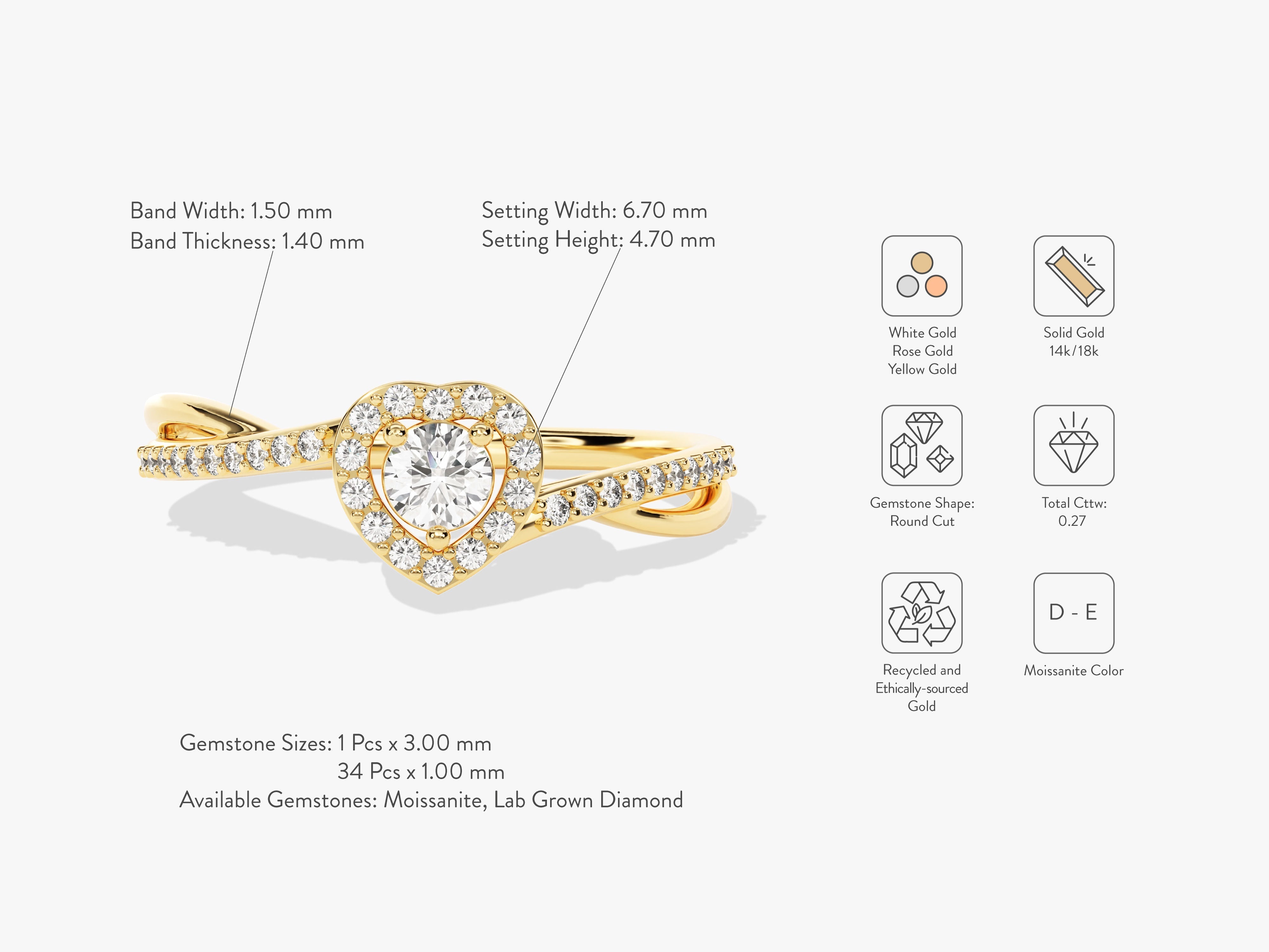 Heart Shape Twisted Band Moissanite Promise Ring
