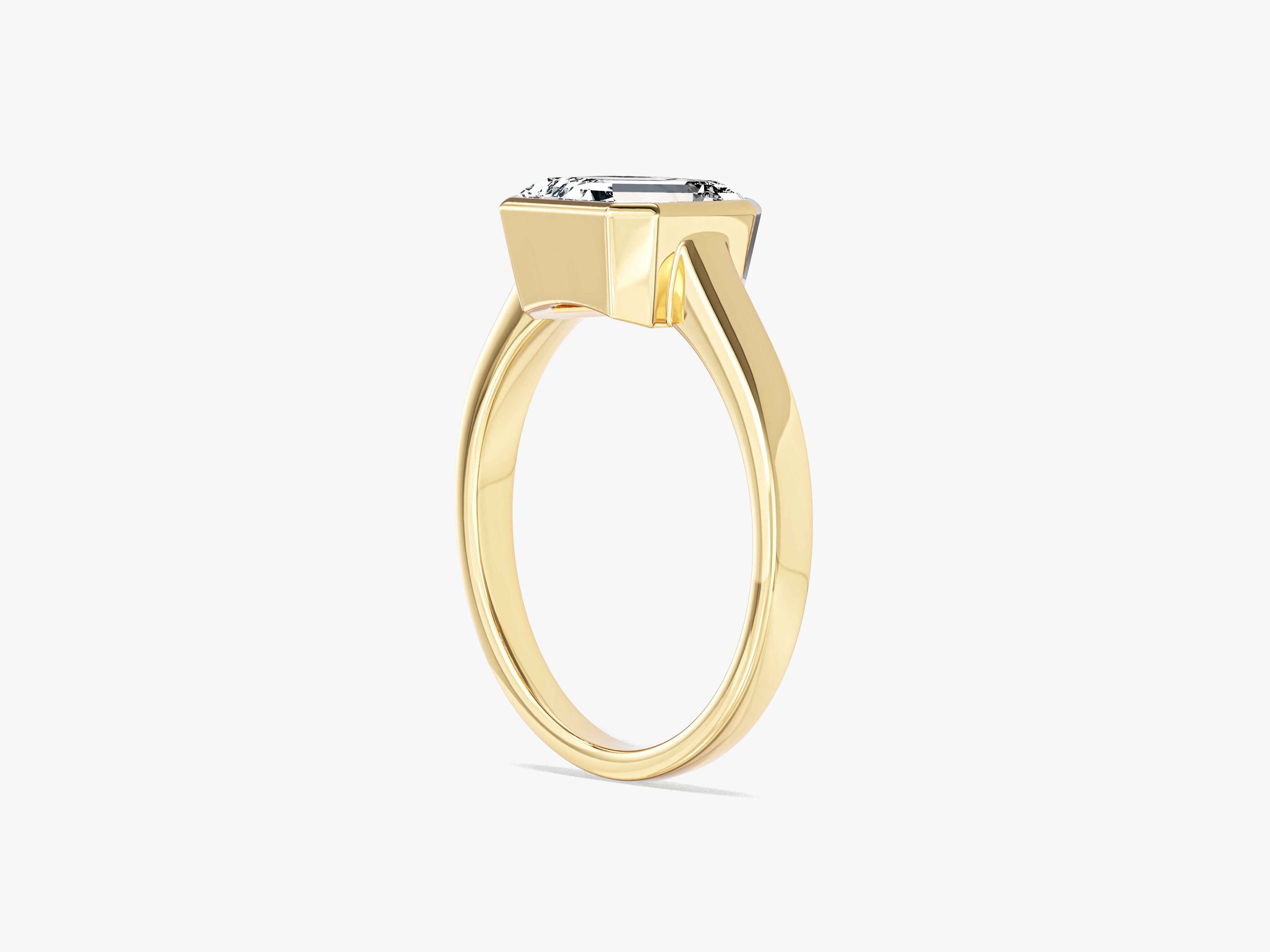 Flat Band Emerald Cut Natural Diamond Engagement Ring