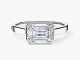 Flat Band Emerald Cut Natural Diamond Engagement Ring