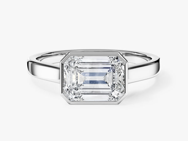 Flat Band Emerald Cut Lab Grown Diamond Engagement Ring