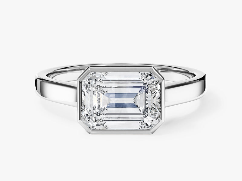 Flat Band Emerald Cut Lab Grown Diamond Engagement Ring
