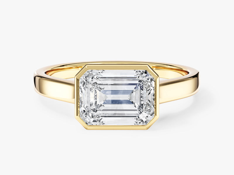 Flat Band Emerald Cut Lab Grown Diamond Engagement Ring