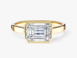 Flat Band Emerald Cut Moissanite Engagement Ring