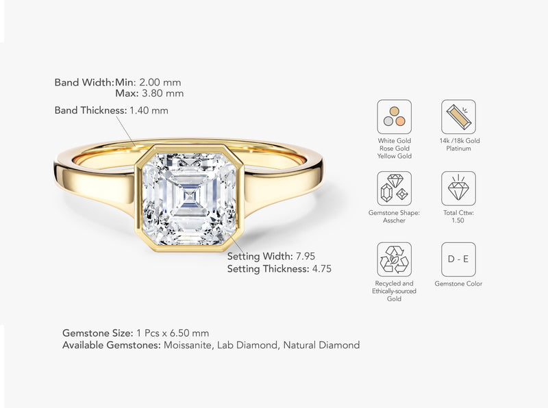 Flat Band Asscher Cut Lab Grown Diamond Engagement Ring