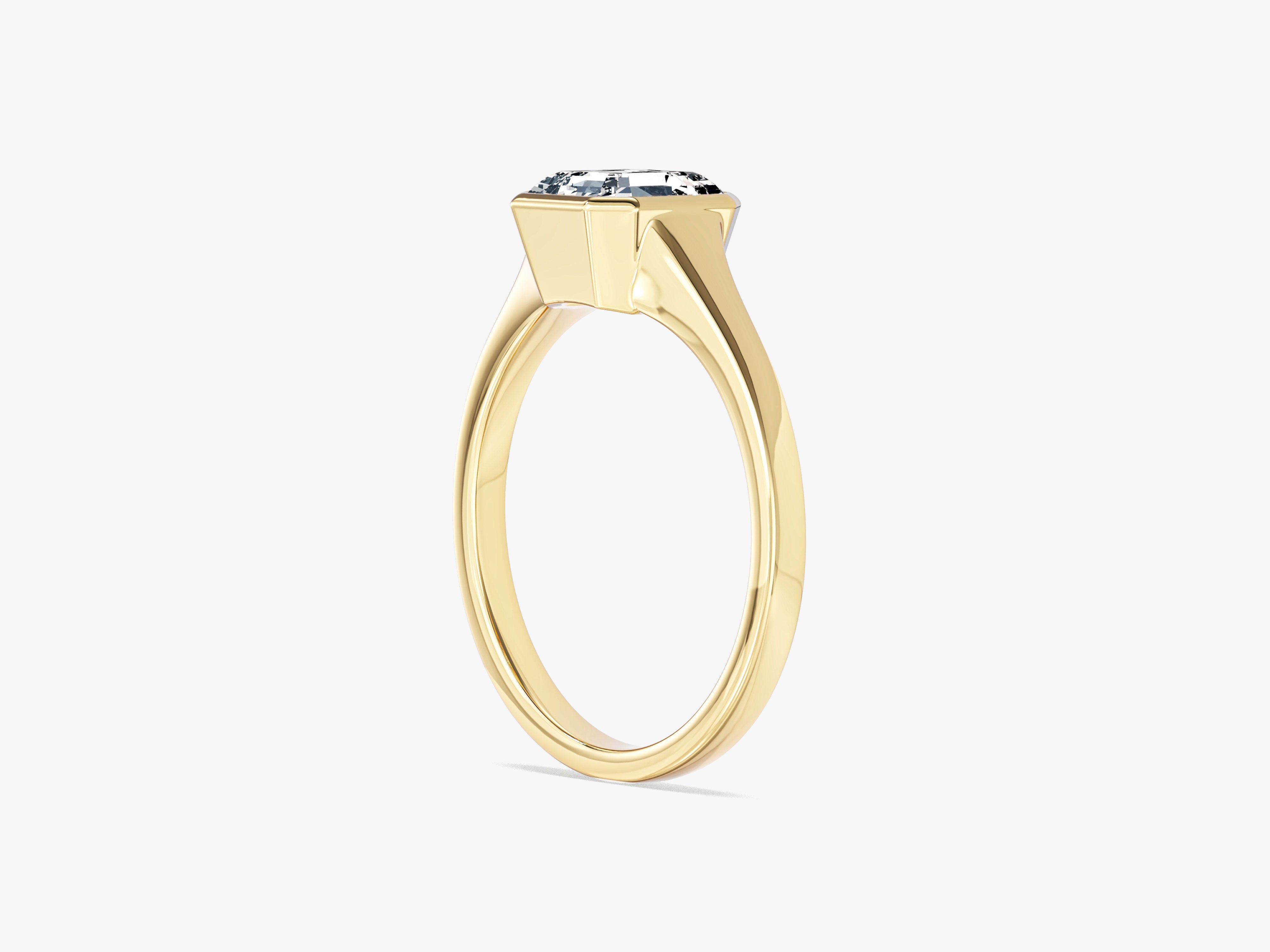 Flat Band Asscher Cut Lab Grown Diamond Engagement Ring