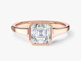 Flat Band Asscher Cut Lab Grown Diamond Engagement Ring